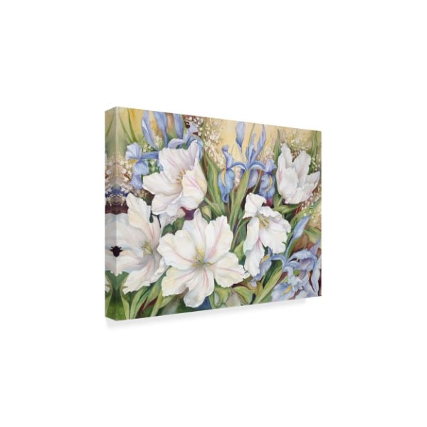 Joanne Porter 'White Tulips Blue Iris' Canvas Art,24x32